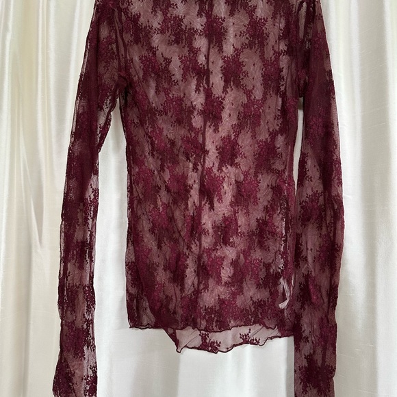 FREE PEOPLE sheer shirt in burgundy.  Medium - Picture 5 of 10